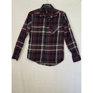 21 Men Plaid Flannel Long Sleeve‎ Button Up Shirt Navy Red White XS